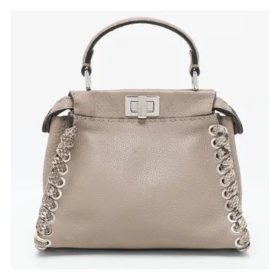 Fendi Beige Selleria Leather Mini Peekaboo Top Handle Bag