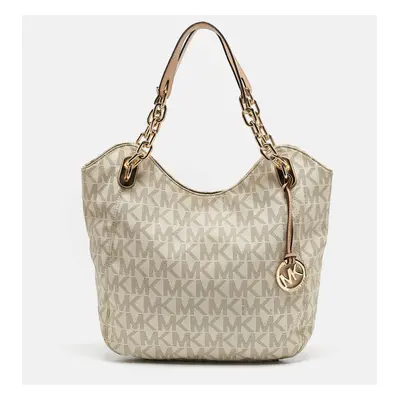 MICHAEL Michael Kors Off White/Beige Signature Coated Canvas and Leather Lillie Chain Hobo