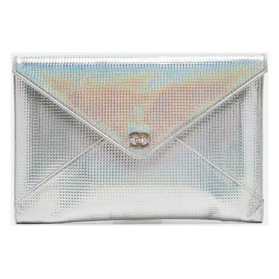 Chanel Silver Iridescent Embossed Leather CC Envelope Clutch