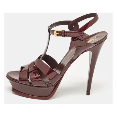 Saint Laurent Burgundy Patent Leather Tribute Platform Sandals Size