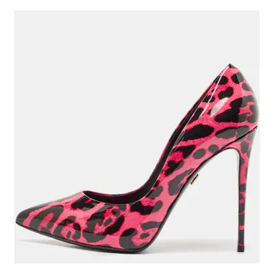 Dolce & Gabbana Pink/Black Leopard Print Patent Leather Kate Pumps Size