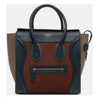 Celine Black Brown Micro Suede Tricolor Luggage Tote Bag