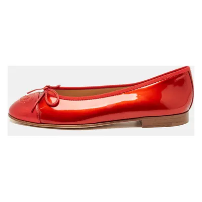 Chanel Red Leather And Patent Leather CC Bow Cap Toe Ballet Flats Size 35.5