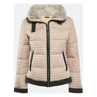 Sisley Beige Crepe Fur Collar Detail Quilted Puffer Jacket