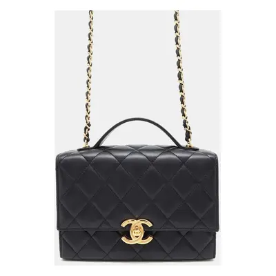 Chanel Black Lambskin Leather Chain Shoulder Bag