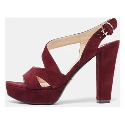 Prada Burgundy Suede Platform Slingback Sandals Size 36.5