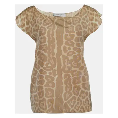 Yves Saint Laurent beige Leopard Print Silk Blouse