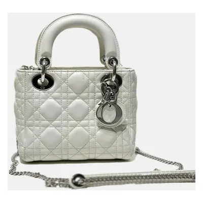 Dior White Lambskin Lady Three Plaid Princess Bag