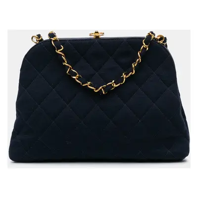 Chanel Navy Blue Quilted Jersey Frame Chain Crossbody