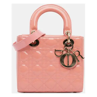 Dior Pink Small Patent Cannage Lady Dior Tote Bag