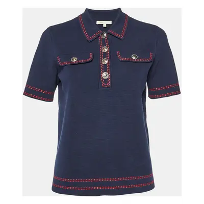 Maje Navy Blue Cotton Contrast Stitch Misla Polo Jumper