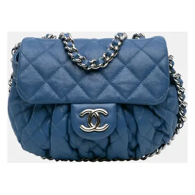 Chanel Navy Blue Mini CC Chain Around Lambskin Flap