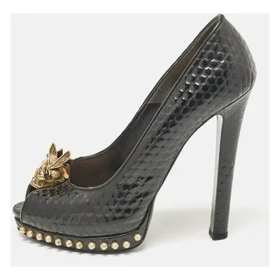 Alexander McQueen Black Patent Leather Skull Embellished Platform Pumps Size