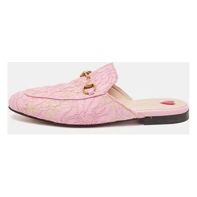 Gucci Pink Lace and Mesh Princetown Flat Mules Size