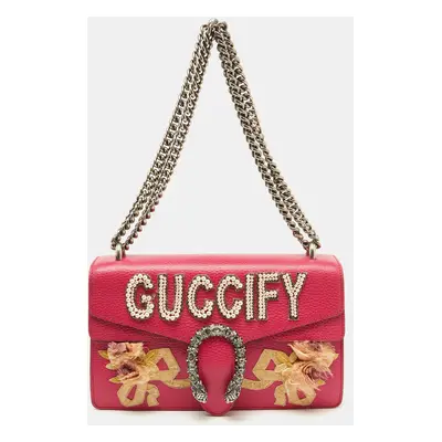 Gucci Pink Leather Small Guccify Pearl Embellished Dionysus Shoulder Bag