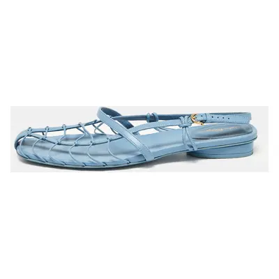 Salvatore Ferragamo Blue Leather Shay Flat Sandals Size