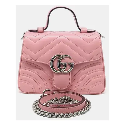 Gucci Pink Leather Marmont Mini Top Handle Shoulder Bag