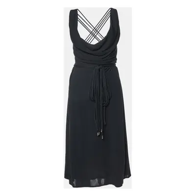 Versace Black Crepe Lace Up Back Sleeveless Dress