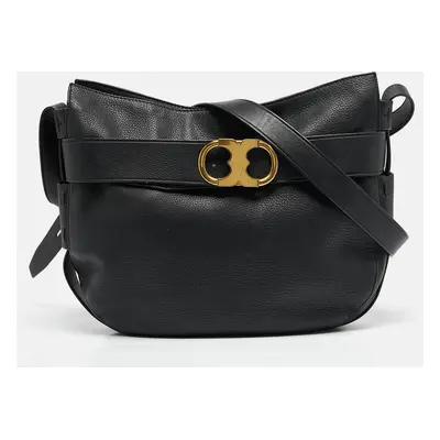 Tory Burch Black Leather Gemini Belted Shoulder Bag