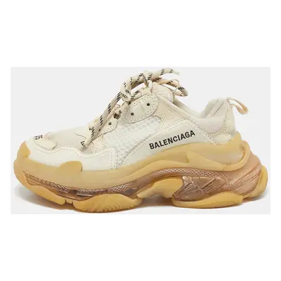 Balenciaga Cream Leather and Mesh Triple Clear Sneakers Size