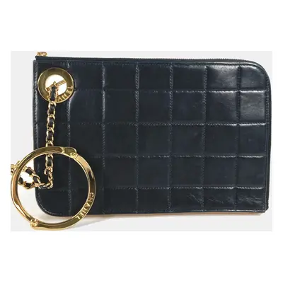 Chanel Black Gold Chocolate Bar L-Shaped Zipper Chain Clutch Bag