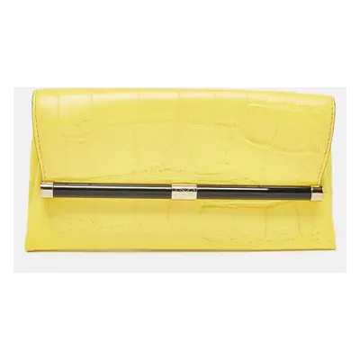 Diane Von Furstenberg Yellow Croc Embossed Leather Flap Clutch