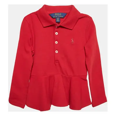 Polo Ralph Lauren Kids Red Cotton Knit Polo Collar Peplum Top T