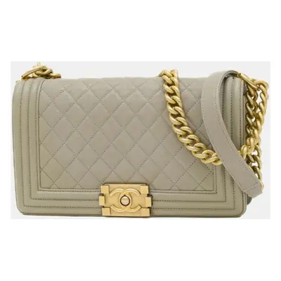 Chanel Gray Caviar Leather Boy Shoulder Bag