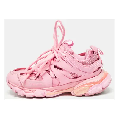 Balenciaga Pink Faux Leather and Mesh Track Sneakers Size