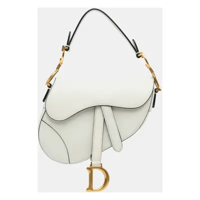 Dior White Mini Grained Calfskin Saddle Bag