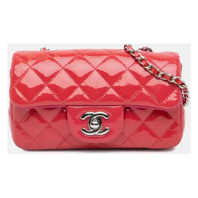 Chanel Red Extra Mini Rectangular Classic Patent Flap Bag