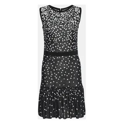 Giambattista Valli Black and White Polka Printed Knit Flared Hem Detailed Midi Dress