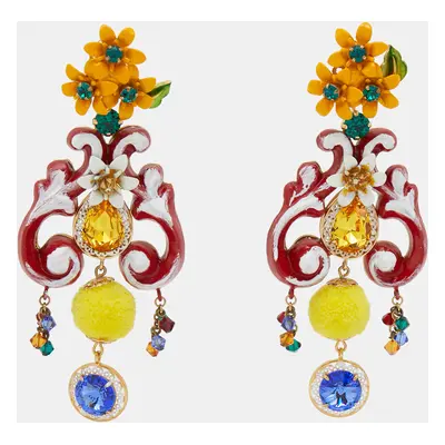 Dolce & Gabbana Multi Color Composite Crystals Fabric Gold Tone Earrings