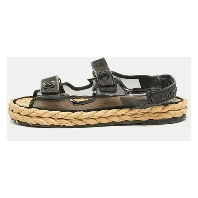 Chanel Black Mesh and Patent Leather Espadrille Dad Sandals Size