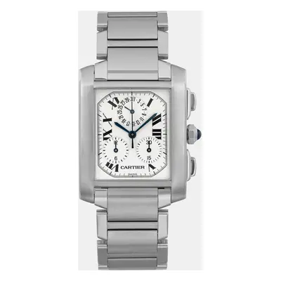 Cartier Tank Francaise Chronoflex Steel White Dial Quartz Men's Wristwatch x mm