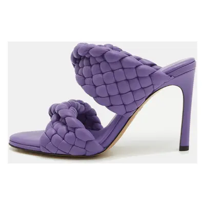 Bottega Veneta Purple Woven Leather Slide Sandals Size