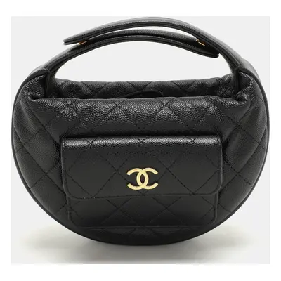 Chanel Black Caviar Leather Mini Round Hobo