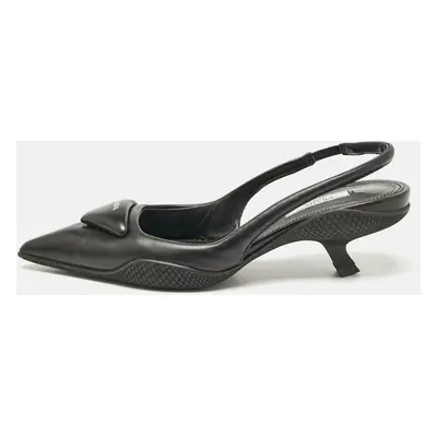 Prada Black Leather Logo Pointed Toe Slingback Pumps Size