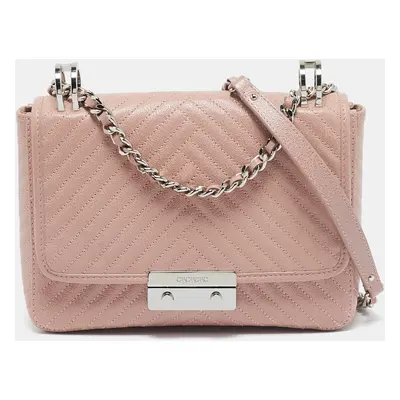 Carolina Herrera Light Pink Diagonal Quilt Leather Pushlock Flap Bag