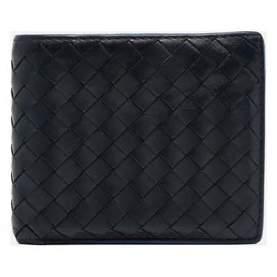 Bottega Veneta Black/Blue Intrecciato Leather Bifold Compact Wallet