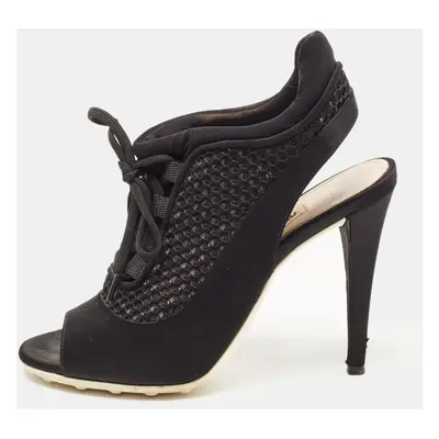 Miu Miu Black Satin and Mesh Open Toe Lace Up Slingback Booties Size