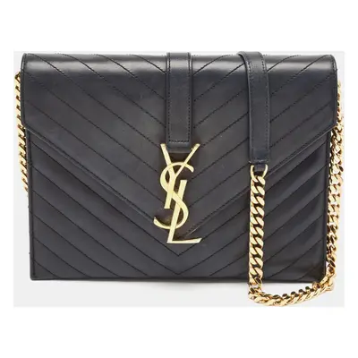 Saint Laurent Black Leather Monogram Envelope Chain Bag