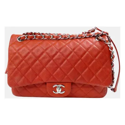 Chanel Orange Caviar Leather Large Flap Shoulder Bag