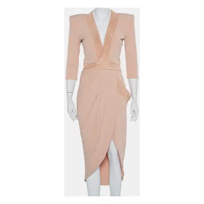 Zhivago Beige Knit Draped Faux Wrap Eye Of Horus Midi Dress