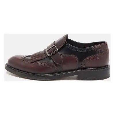 Salvatore Ferragamo Burgundy/Black Brogue Leather Genesis Fringe Loafers Size