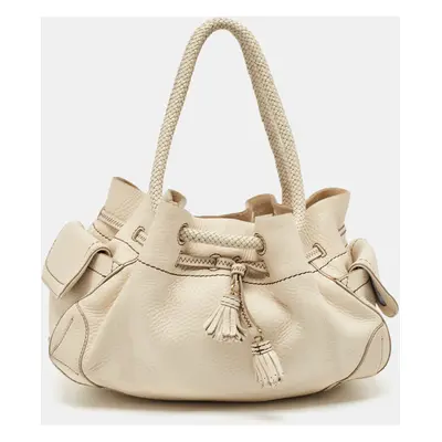 Cole Haan Off White Leather Village Drawstring Shoulder Bag