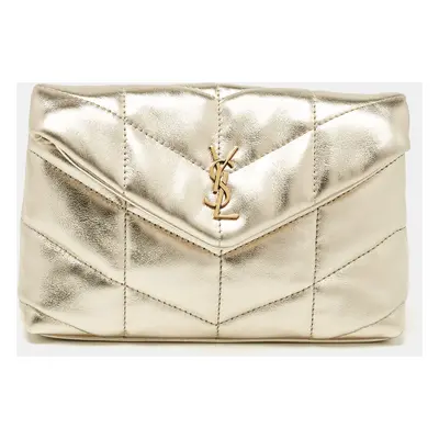 Saint Laurent Gold Quilted Leather Puffer Pouch