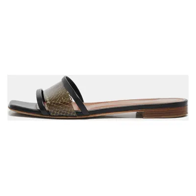 Malone Souliers Black/Gold Leather and PVC Demi Flat Slides Size