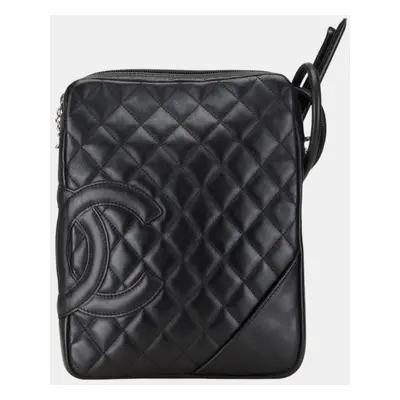 Chanel Black Leather Cambon Line Coco Mark Quilted Shoulder Bag