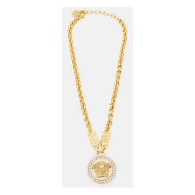 Versace La Medusa Greca Crystal Gold Tone Chain Necklace